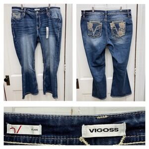 NWT Vigoss Flare Leg Thick Stitch Denim Jeans Women's 20 Blue